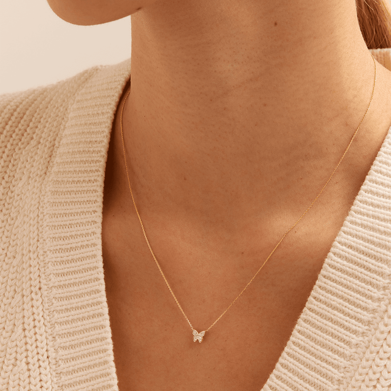 45cm Cluster Butterfly Pendant Necklace with 0.03tw of Laboratory-Grown Diamonds in 9kt Yellow Gold Pendants Bevilles 