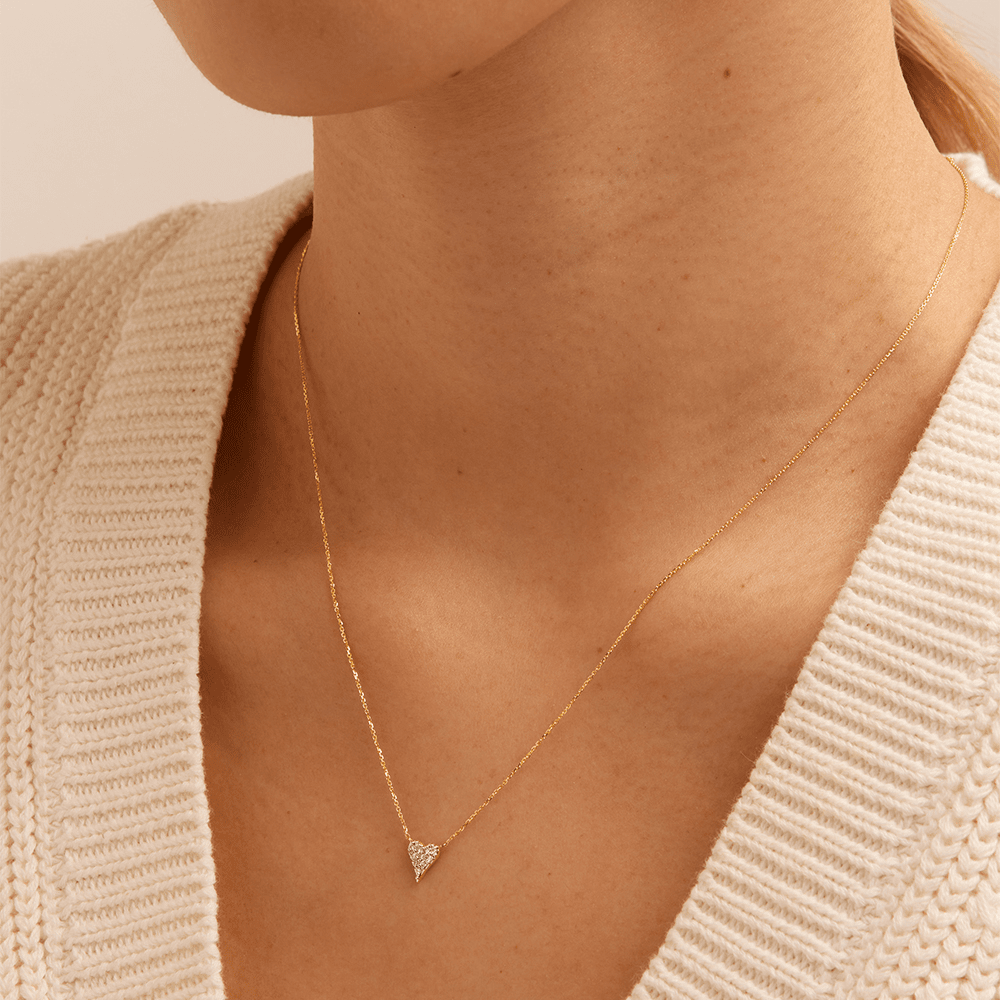 45cm Cluster Heart Pendant Necklace with 0.06tw of Laboratory-Grown Diamonds in 9kt Yellow Gold Pendants Bevilles 