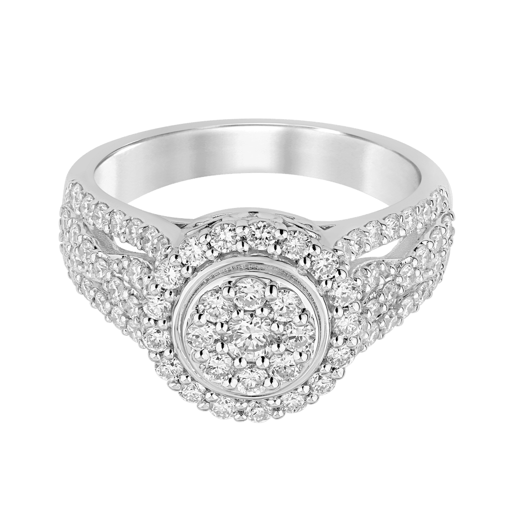 Round Shape Cluster Ring With 1.00tw Of Laboratory-Grown Diamonds In Platinum Plated Sterling Silver Rings Bevilles 
