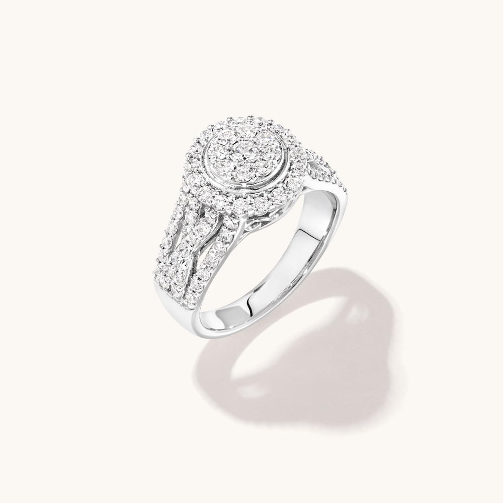 Round Shape Cluster Ring With 1.00tw Of Laboratory-Grown Diamonds In Platinum Plated Sterling Silver Rings Bevilles 