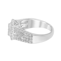 Round Shape Cluster Ring With 1.00tw Of Laboratory-Grown Diamonds In Platinum Plated Sterling Silver Rings Bevilles 