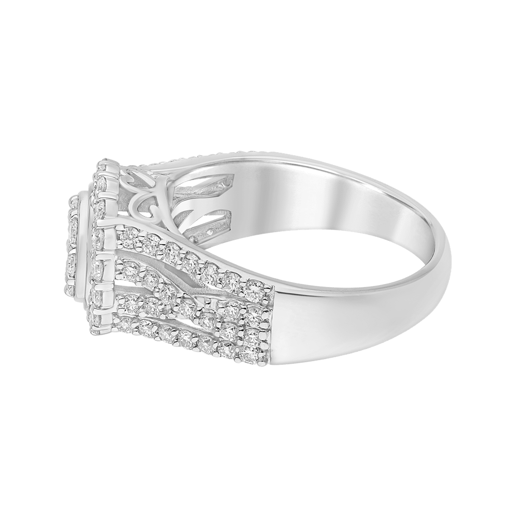 Round Shape Cluster Ring With 1.00tw Of Laboratory-Grown Diamonds In Platinum Plated Sterling Silver Rings Bevilles 