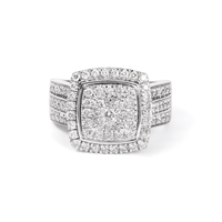 Cushion Shaped Cluster Halo Ring with 1.00tw of Laboratory-Grown Diamonds in Sterling Silver and Platinum Rings Bevilles 