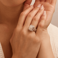 Cushion Shaped Cluster Halo Ring with 1.00tw of Laboratory-Grown Diamonds in Sterling Silver and Platinum Rings Bevilles 