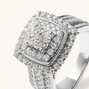 Cushion Shaped Cluster Halo Ring with 1.00tw of Laboratory-Grown Diamonds in Sterling Silver and Platinum Rings Bevilles 