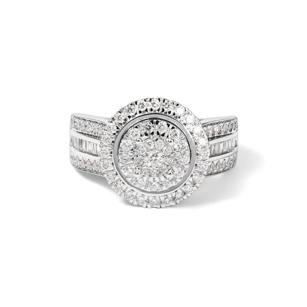 Round Shaped Halo Ring with 1.00tw of Laboratory-Grown Diamonds in Sterling Silver and Platinum Rings Bevilles 