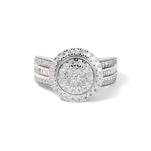 Round Shaped Halo Ring with 1.00tw of Laboratory-Grown Diamonds in Sterling Silver and Platinum Rings Bevilles 