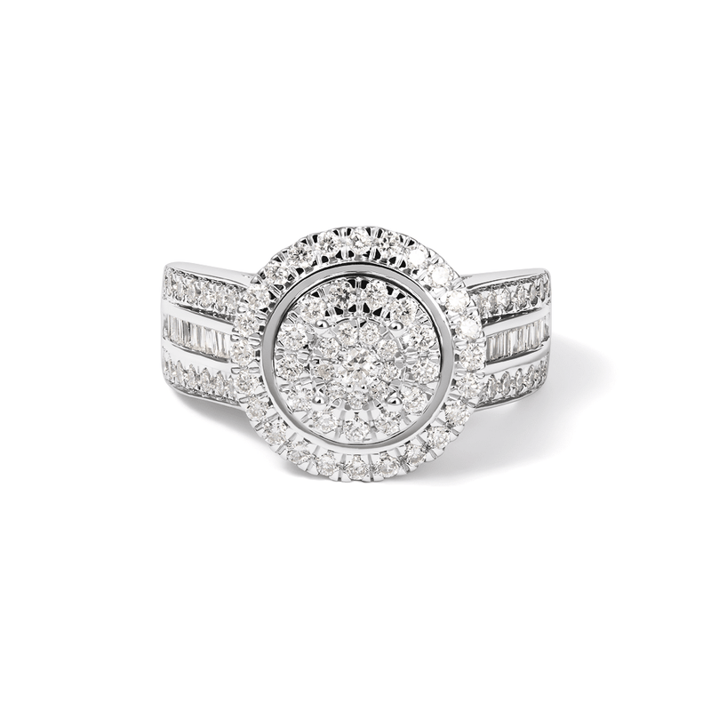 Round Shaped Halo Ring with 1.00tw of Laboratory-Grown Diamonds in Sterling Silver and Platinum Rings Bevilles 