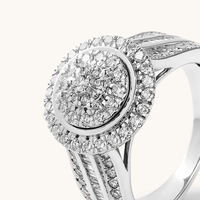 Round Shaped Halo Ring with 1.00tw of Laboratory-Grown Diamonds in Sterling Silver and Platinum Rings Bevilles 