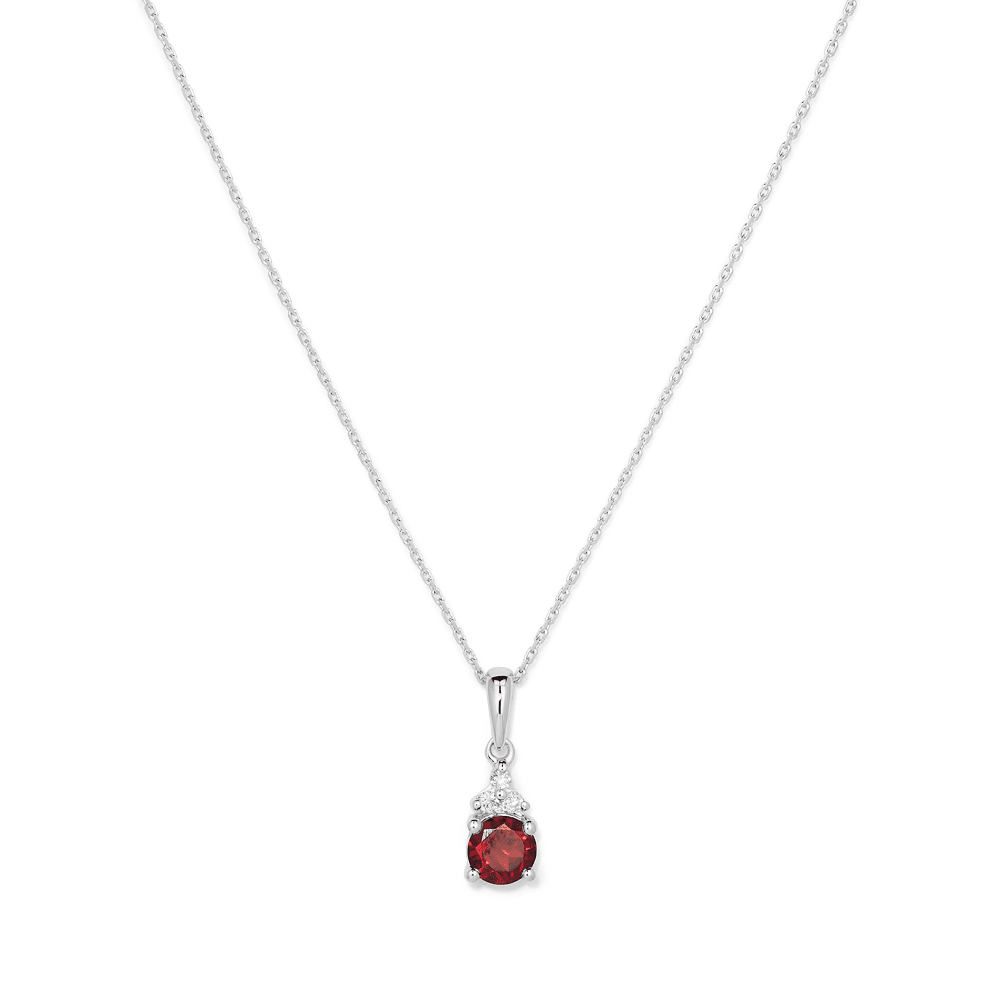 Birthstone Teardrop Pendant Necklace with Natural Red Garnet and 0.05tw of Laboratory-Grown Diamonds in Sterling Silver and Platinum Pendants Bevilles 