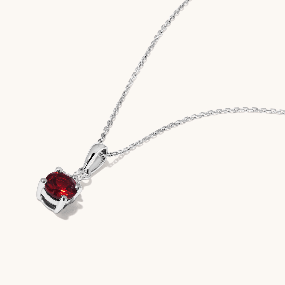 Birthstone Teardrop Pendant Necklace with Natural Red Garnet and 0.05tw of Laboratory-Grown Diamonds in Sterling Silver and Platinum Pendants Bevilles 