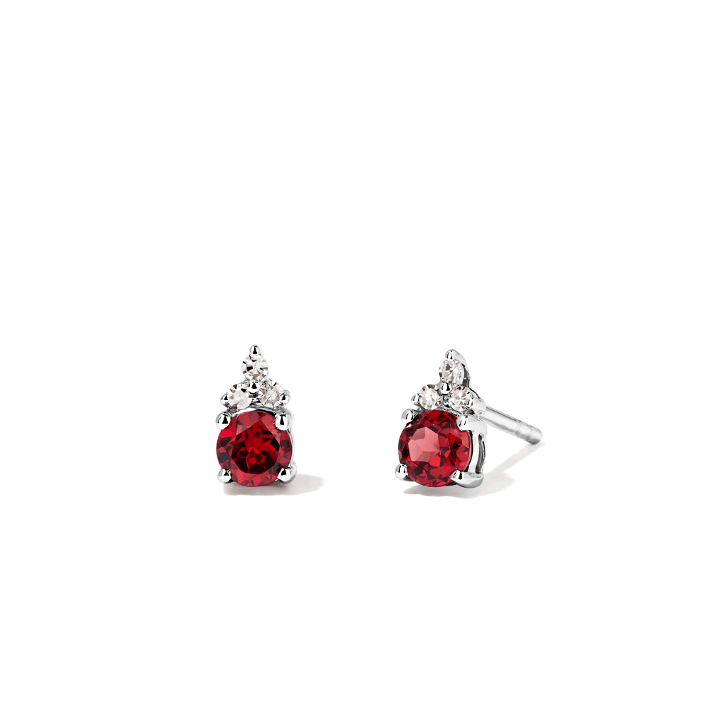 Birthstone Teardrop Stud Earrings with Natural Red Garnet and 0.05tw of Laboratory-Grown Diamonds in Sterling Silver and Platinum Earrings Bevilles 