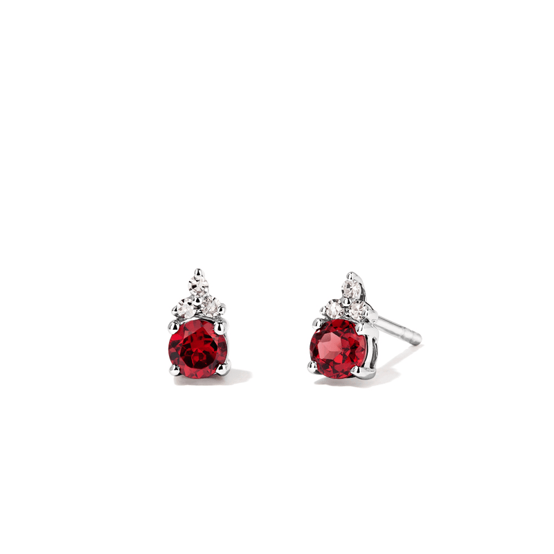 Birthstone Teardrop Stud Earrings with Natural Red Garnet and 0.05tw of Laboratory-Grown Diamonds in Sterling Silver and Platinum Earrings Bevilles 
