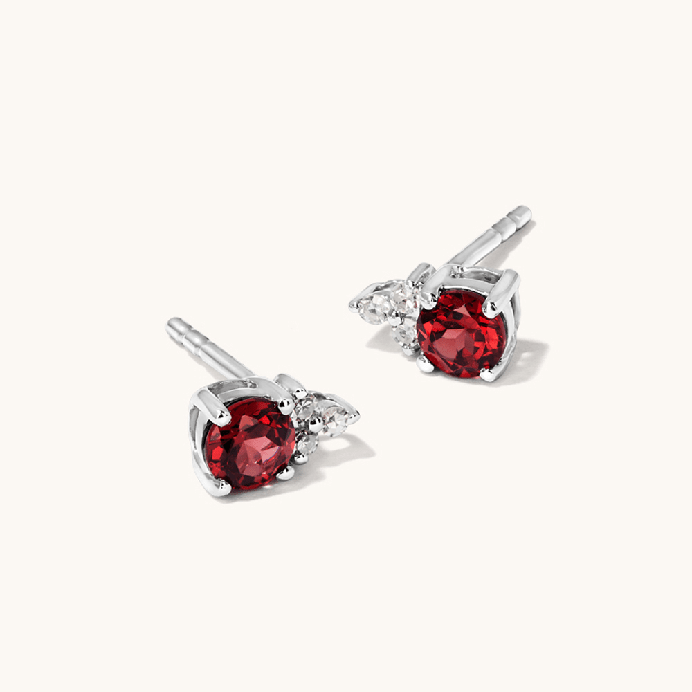 Birthstone Teardrop Stud Earrings with Natural Red Garnet and 0.05tw of Laboratory-Grown Diamonds in Sterling Silver and Platinum Earrings Bevilles 