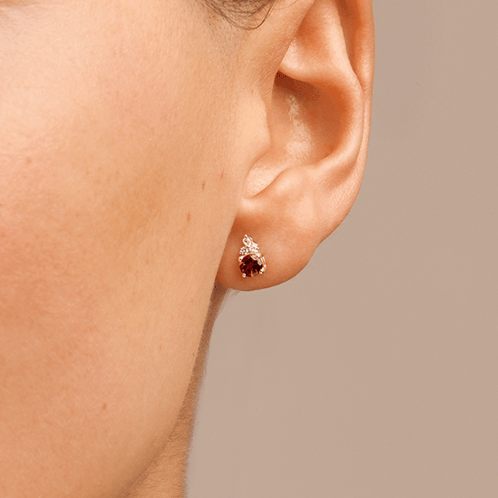Birthstone Teardrop Stud Earrings with Natural Red Garnet and 0.05tw of Laboratory-Grown Diamonds in Sterling Silver and Platinum Earrings Bevilles 