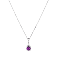 Birthstone Teardrop Pendant Necklace with Natural Amethyst and 0.05tw of Laboratory-Grown Diamonds in Sterling Silver and Platinum Pendants Bevilles 