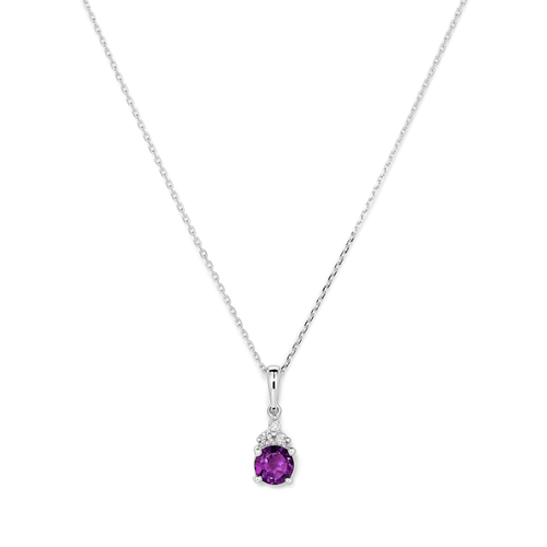 Birthstone Teardrop Pendant Necklace with Natural Amethyst and 0.05tw of Laboratory-Grown Diamonds in Sterling Silver and Platinum Pendants Bevilles 