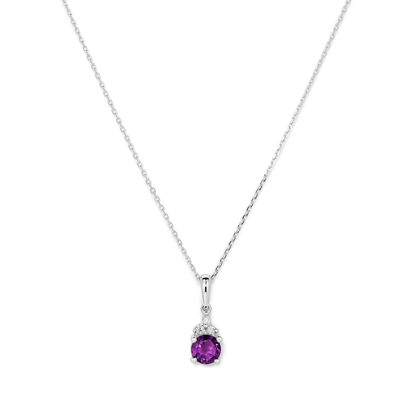 Birthstone Teardrop Pendant Necklace with Natural Amethyst and 0.05tw of Laboratory-Grown Diamonds in Sterling Silver and Platinum Pendants Bevilles 