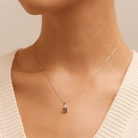 Birthstone Teardrop Pendant Necklace with Natural Amethyst and 0.05tw of Laboratory-Grown Diamonds in Sterling Silver and Platinum Pendants Bevilles 
