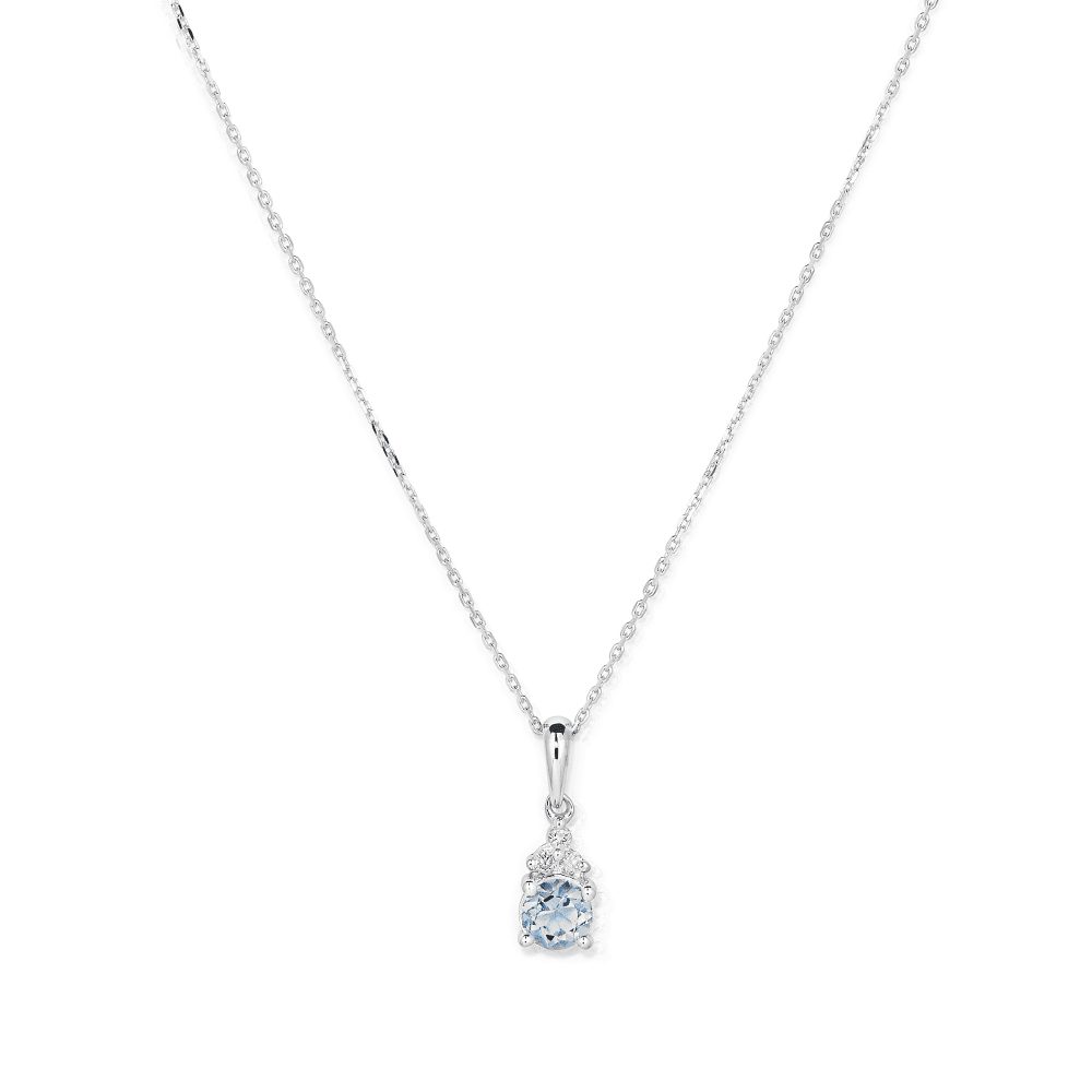 Birthstone Teardrop Pendant Necklace with Created Aquamarine and 0.05tw of Laboratory-Grown Diamonds in Sterling Silver and Platinum Pendants Bevilles 