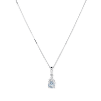 Birthstone Teardrop Pendant Necklace with Created Aquamarine and 0.05tw of Laboratory-Grown Diamonds in Sterling Silver and Platinum Pendants Bevilles 