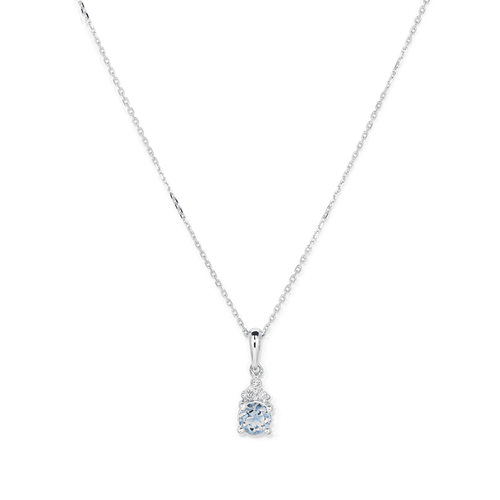 Birthstone Teardrop Pendant Necklace with Created Aquamarine and 0.05tw of Laboratory-Grown Diamonds in Sterling Silver and Platinum Pendants Bevilles 