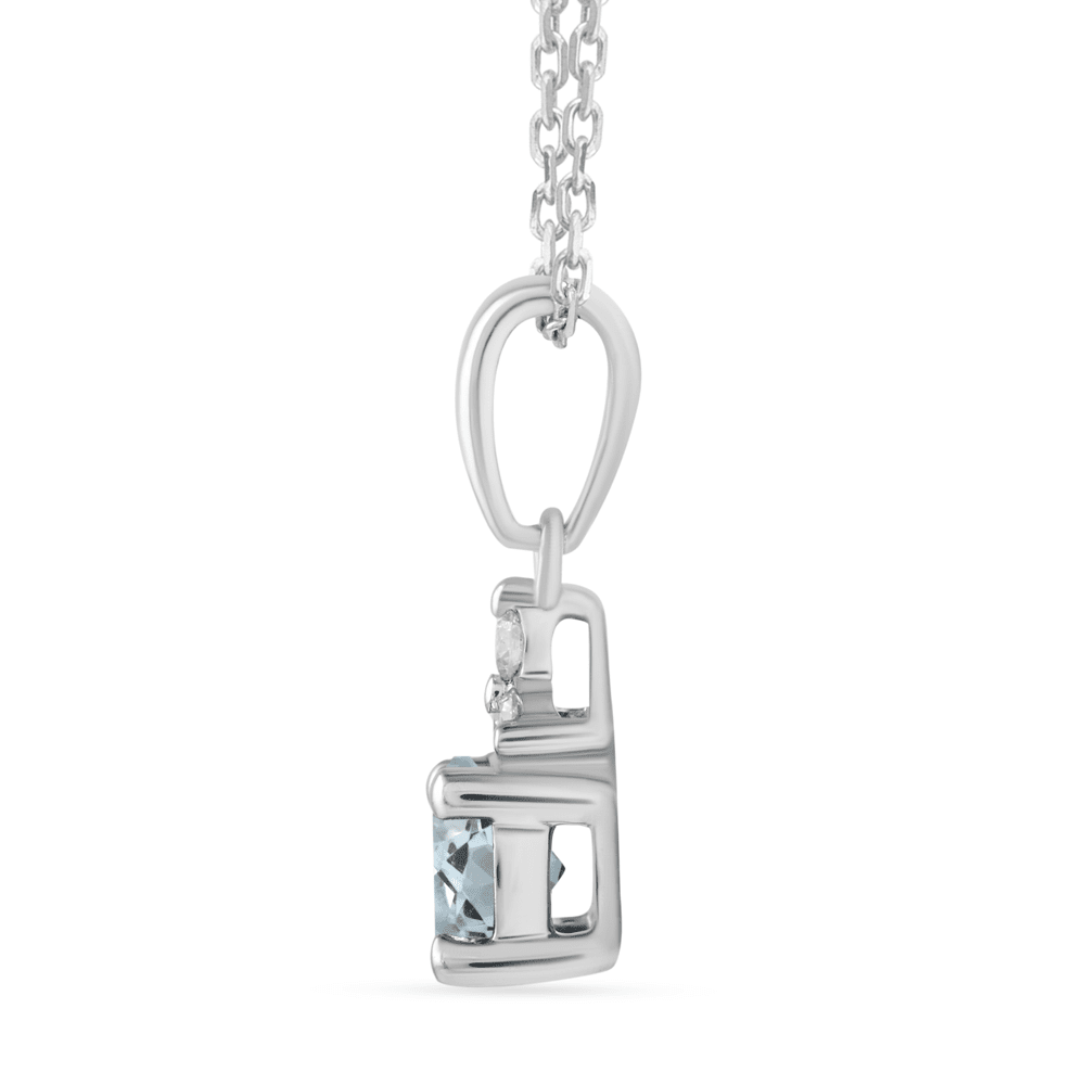 Birthstone Teardrop Pendant Necklace with Created Aquamarine and 0.05tw of Laboratory-Grown Diamonds in Sterling Silver and Platinum Pendants Bevilles 