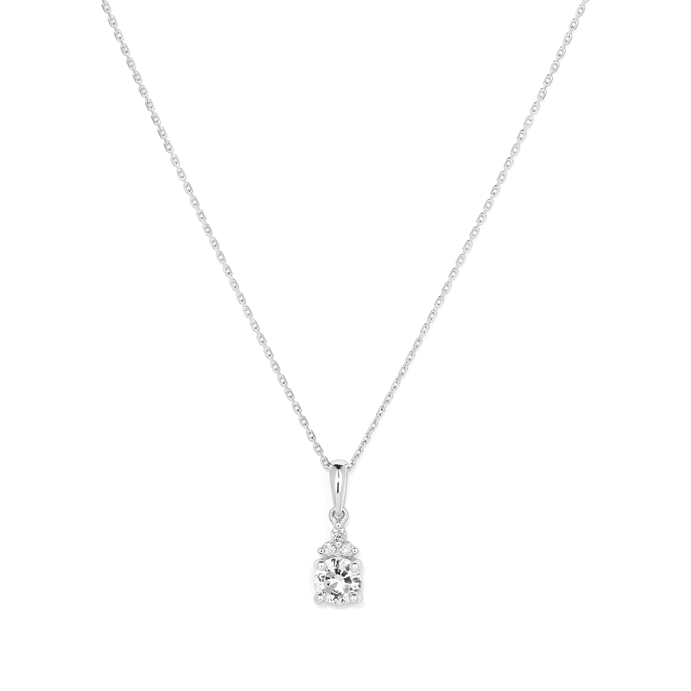 Birthstone Teardrop Pendant Necklace with Created White Sapphire and 0.05tw of Laboratory-Grown Diamonds in Sterling Silver and Platinum Pendants Bevilles 