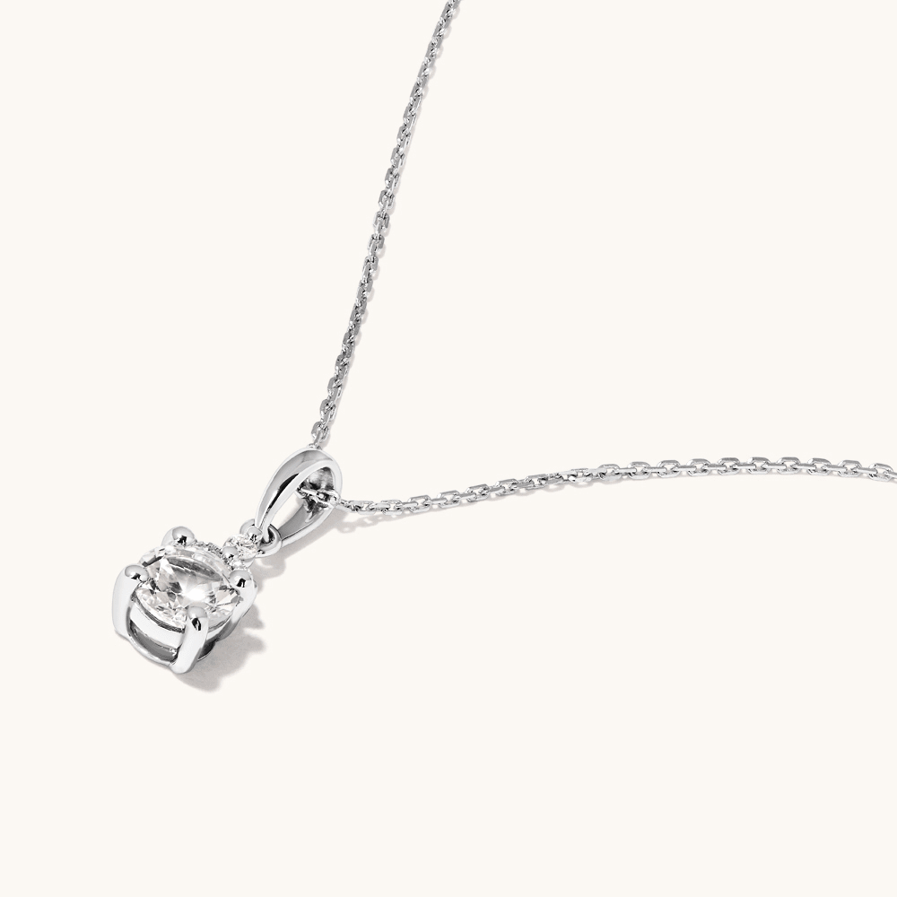 Birthstone Teardrop Pendant Necklace with Created White Sapphire and 0.05tw of Laboratory-Grown Diamonds in Sterling Silver and Platinum Pendants Bevilles 