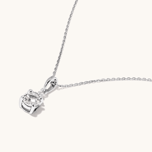Birthstone Teardrop Pendant Necklace with Created White Sapphire and 0.05tw of Laboratory-Grown Diamonds in Sterling Silver and Platinum Pendants Bevilles 