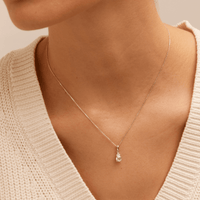 Birthstone Teardrop Pendant Necklace with Created White Sapphire and 0.05tw of Laboratory-Grown Diamonds in Sterling Silver and Platinum Pendants Bevilles 