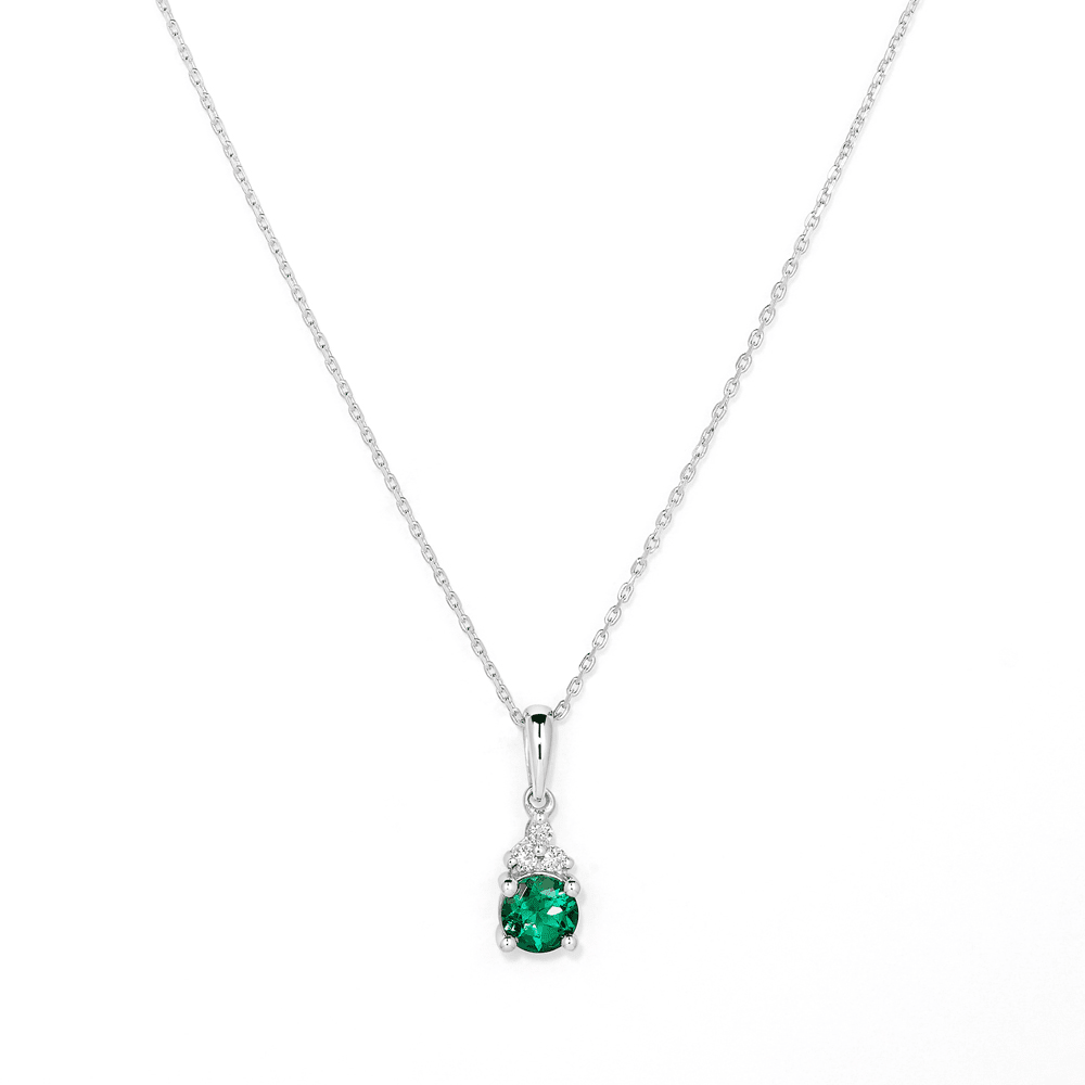 Birthstone Teardrop Pendant Necklace with Created Emerald and 0.05tw of Laboratory-Grown Diamonds in Sterling Silver and Platinum Pendants Bevilles 