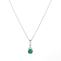 Birthstone Teardrop Pendant Necklace with Created Emerald and 0.05tw of Laboratory-Grown Diamonds in Sterling Silver and Platinum Pendants Bevilles 