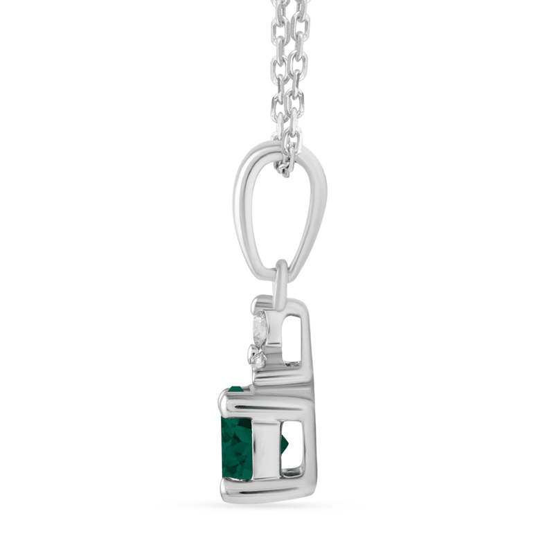 Birthstone Teardrop Pendant Necklace with Created Emerald and 0.05tw of Laboratory-Grown Diamonds in Sterling Silver and Platinum Pendants Bevilles 
