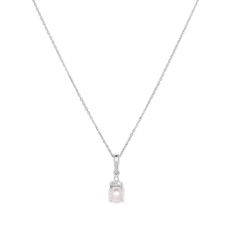 Birthstone Teardrop Pendant Necklace with Freshwater Pearl and 0.05tw of Laboratory-Grown Diamonds in Sterling Silver and Platinum Pendants Bevilles 