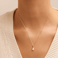 Birthstone Teardrop Pendant Necklace with Freshwater Pearl and 0.05tw of Laboratory-Grown Diamonds in Sterling Silver and Platinum Pendants Bevilles 
