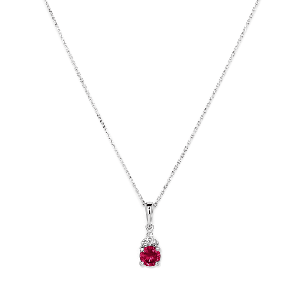 Birthstone Teardrop Pendant Necklace with Created Ruby and 0.05tw of Laboratory-Grown Diamonds in Sterling Silver and Platinum Pendants Bevilles 