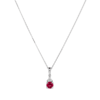Birthstone Teardrop Pendant Necklace with Created Ruby and 0.05tw of Laboratory-Grown Diamonds in Sterling Silver and Platinum Pendants Bevilles 