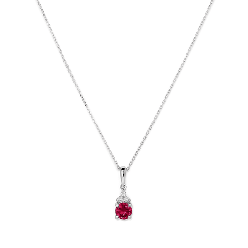 Birthstone Teardrop Pendant Necklace with Created Ruby and 0.05tw of Laboratory-Grown Diamonds in Sterling Silver and Platinum Pendants Bevilles 