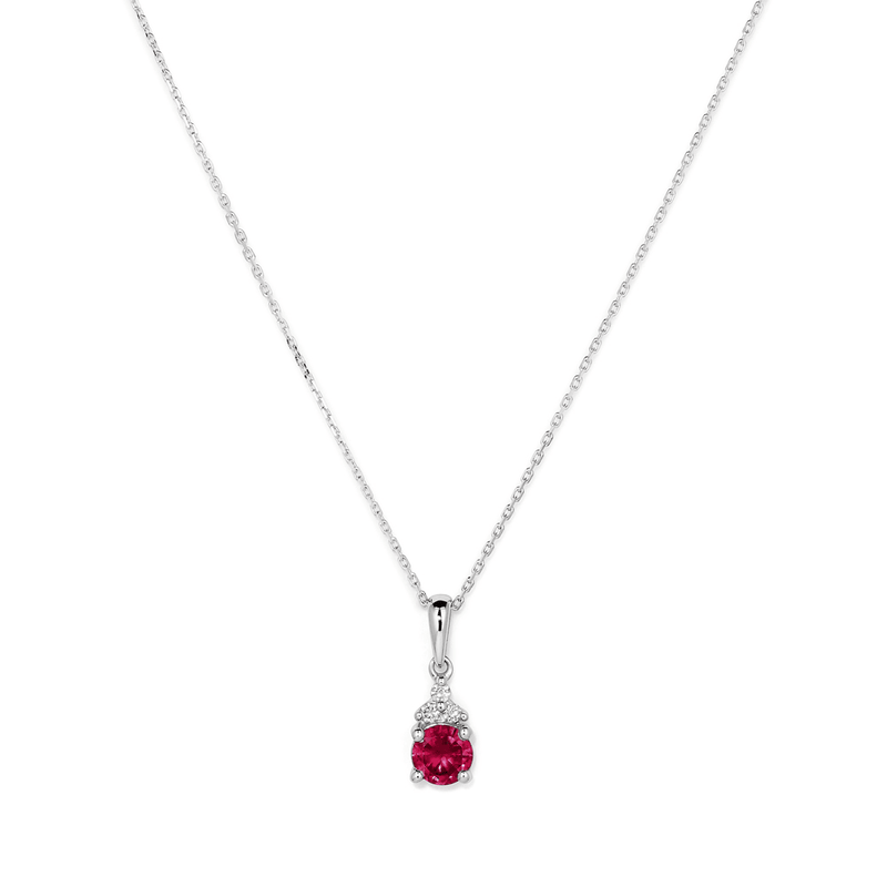 Birthstone Teardrop Pendant Necklace with Created Ruby and 0.05tw of Laboratory-Grown Diamonds in Sterling Silver and Platinum Pendants Bevilles 
