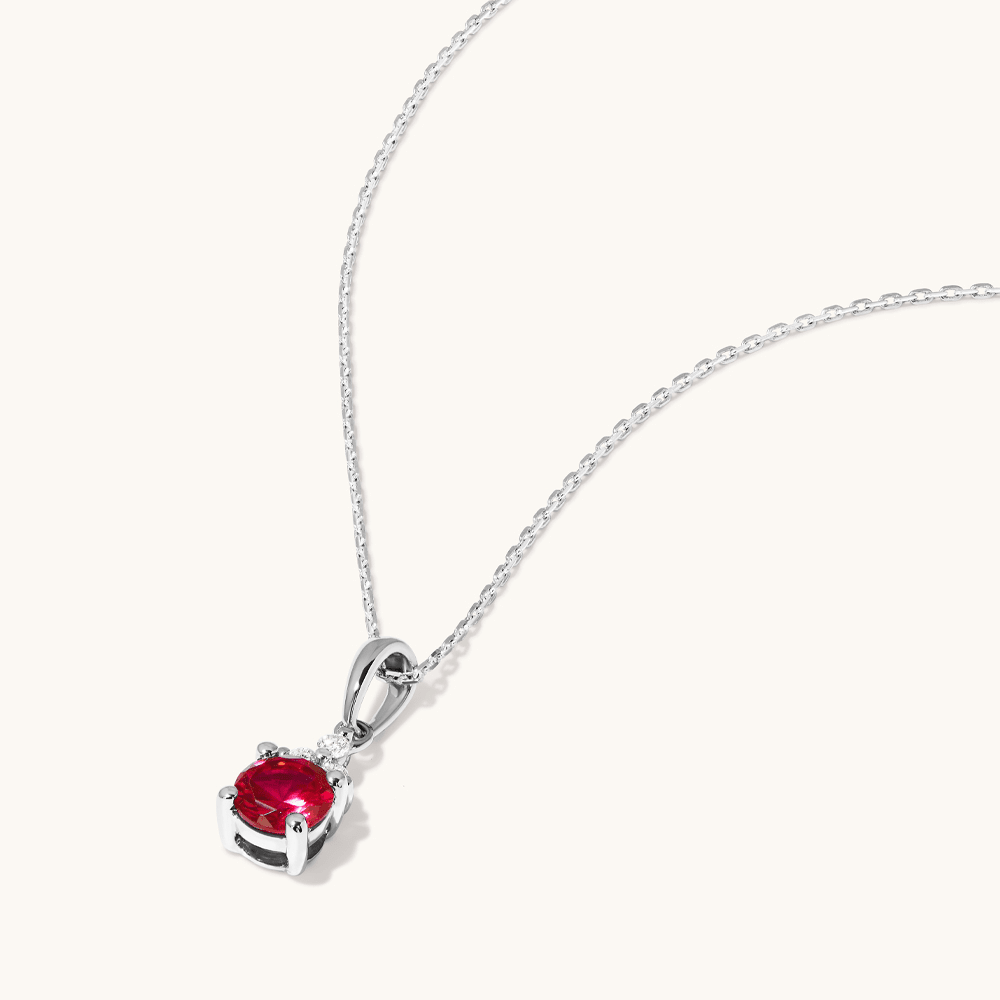 Birthstone Teardrop Pendant Necklace with Created Ruby and 0.05tw of Laboratory-Grown Diamonds in Sterling Silver and Platinum Pendants Bevilles 