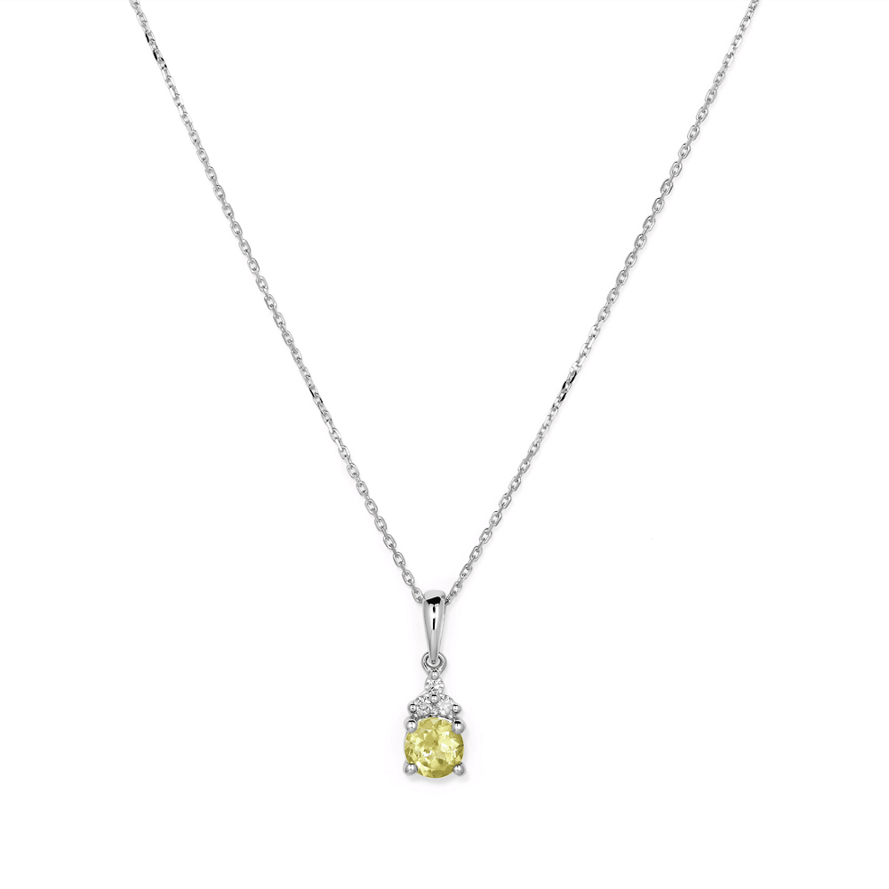 Birthstone Teardrop Pendant Necklace with Natural Peridot and 0.05tw of Laboratory-Grown Diamonds in Sterling Silver and Platinum Pendants Bevilles 
