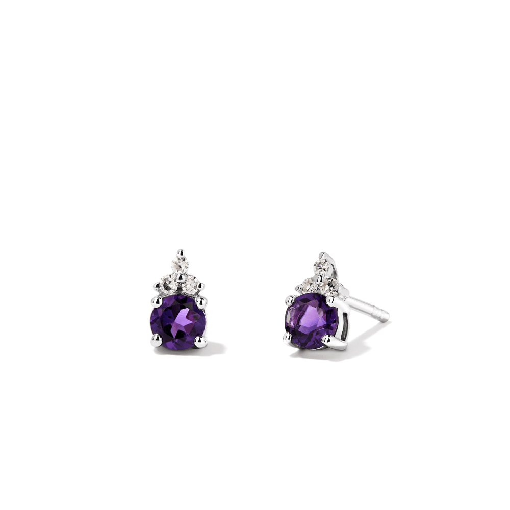 Birthstone Teardrop Stud Earrings with Natural Amethyst and 0.05tw of Laboratory-Grown Diamonds in Sterling Silver and Platinum Earrings Bevilles 
