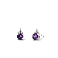 Birthstone Teardrop Stud Earrings with Natural Amethyst and 0.05tw of Laboratory-Grown Diamonds in Sterling Silver and Platinum Earrings Bevilles 
