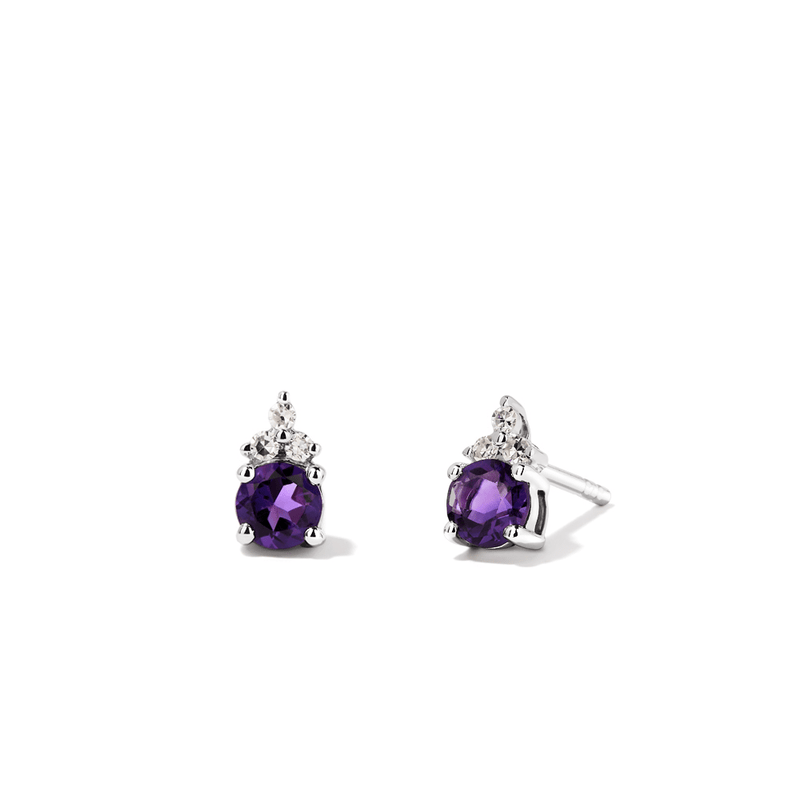 Birthstone Teardrop Stud Earrings with Natural Amethyst and 0.05tw of Laboratory-Grown Diamonds in Sterling Silver and Platinum Earrings Bevilles 