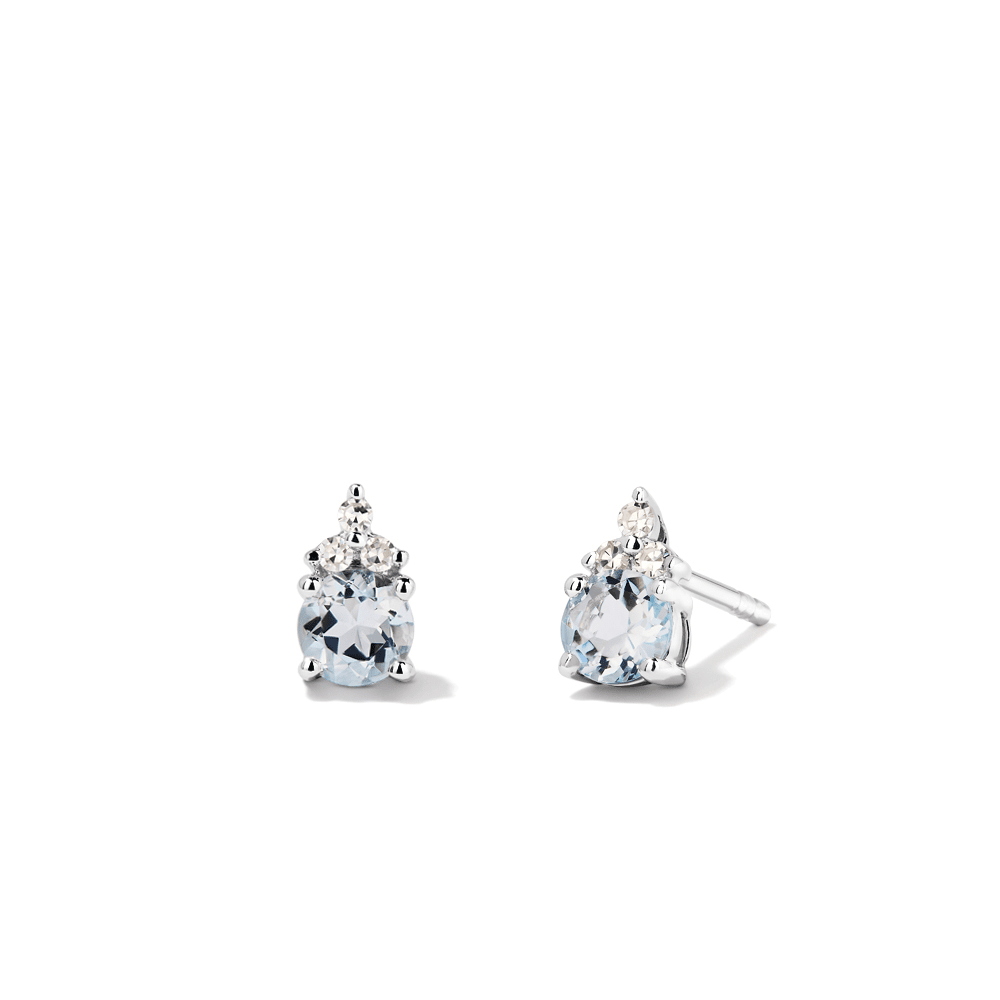 Birthstone Teardrop Stud Earrings with Created Aquamarine and 0.05tw of Laboratory-Grown Diamonds in Sterling Silver and Platinum Earrings Bevilles 