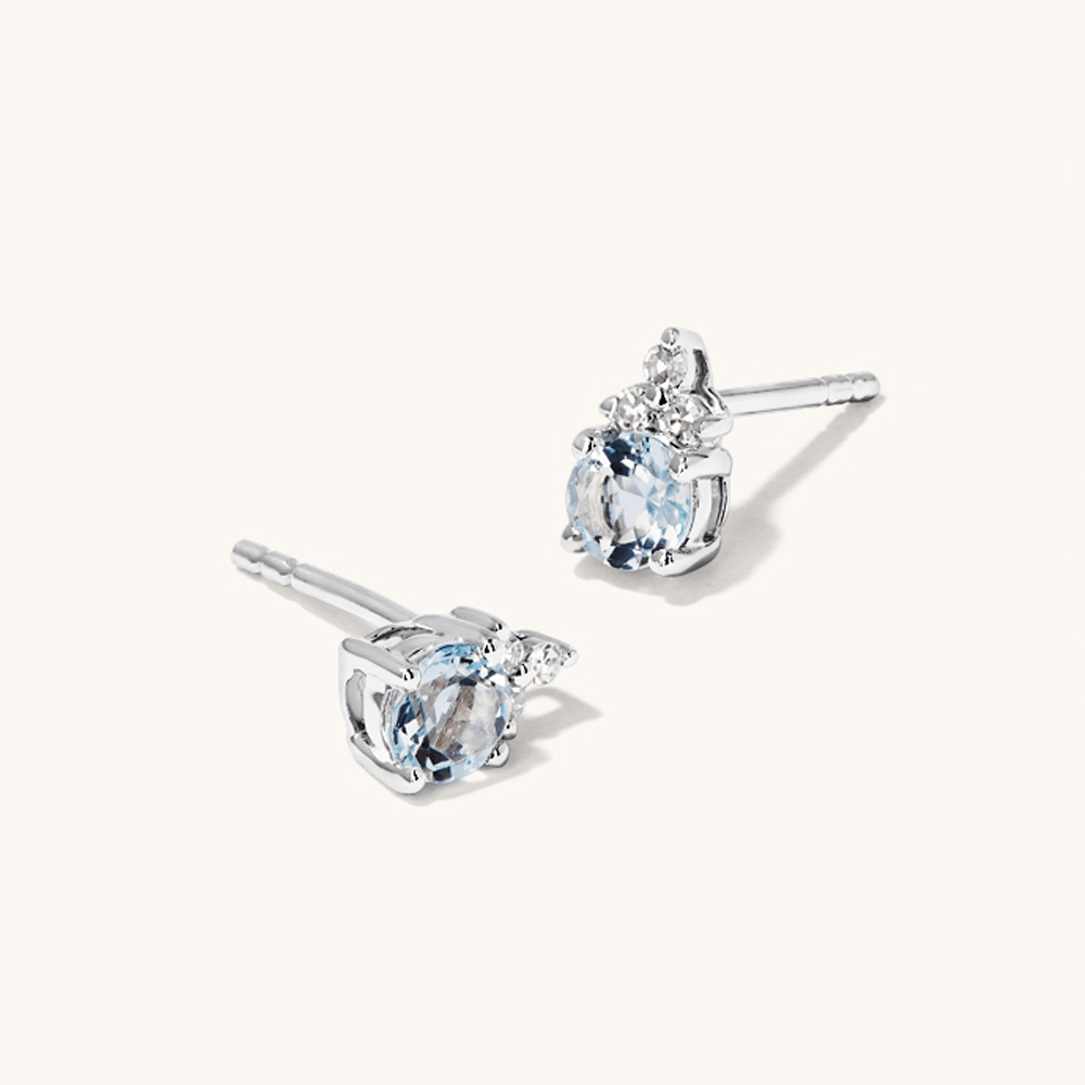 Birthstone Teardrop Stud Earrings with Created Aquamarine and 0.05tw of Laboratory-Grown Diamonds in Sterling Silver and Platinum Earrings Bevilles 