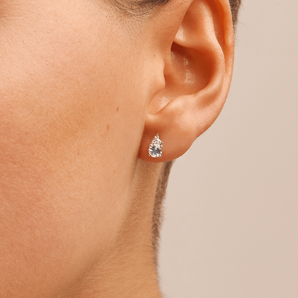 Birthstone Teardrop Stud Earrings with Created Aquamarine and 0.05tw of Laboratory-Grown Diamonds in Sterling Silver and Platinum Earrings Bevilles 
