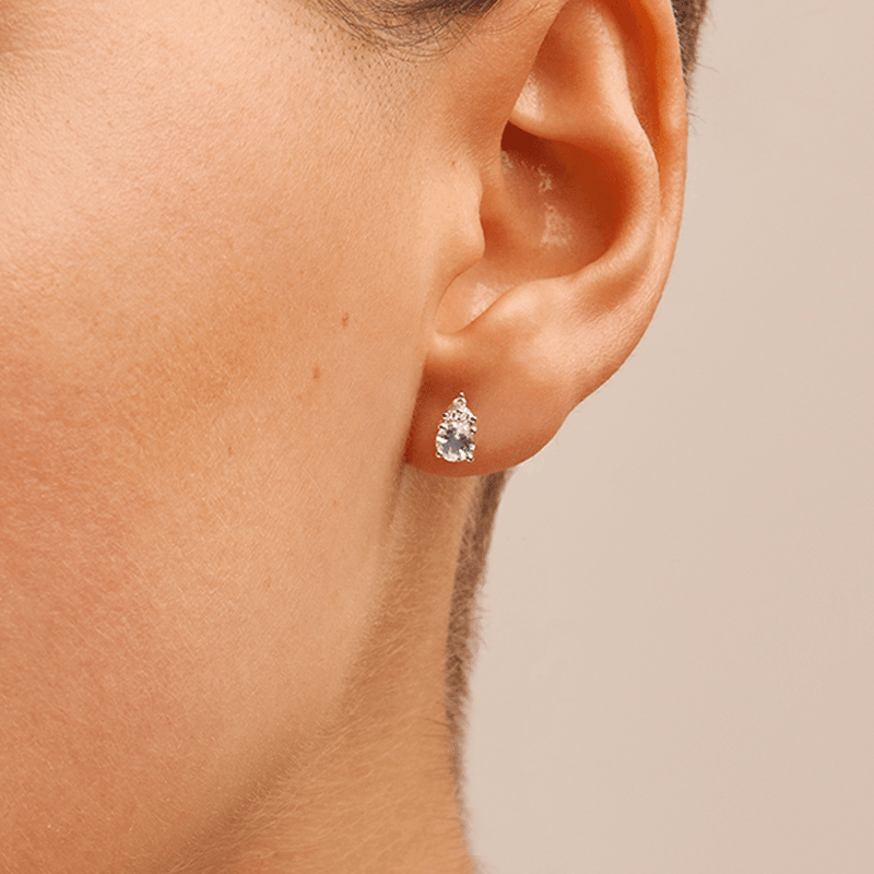 Birthstone Teardrop Stud Earrings with Created Aquamarine and 0.05tw of Laboratory-Grown Diamonds in Sterling Silver and Platinum Earrings Bevilles 