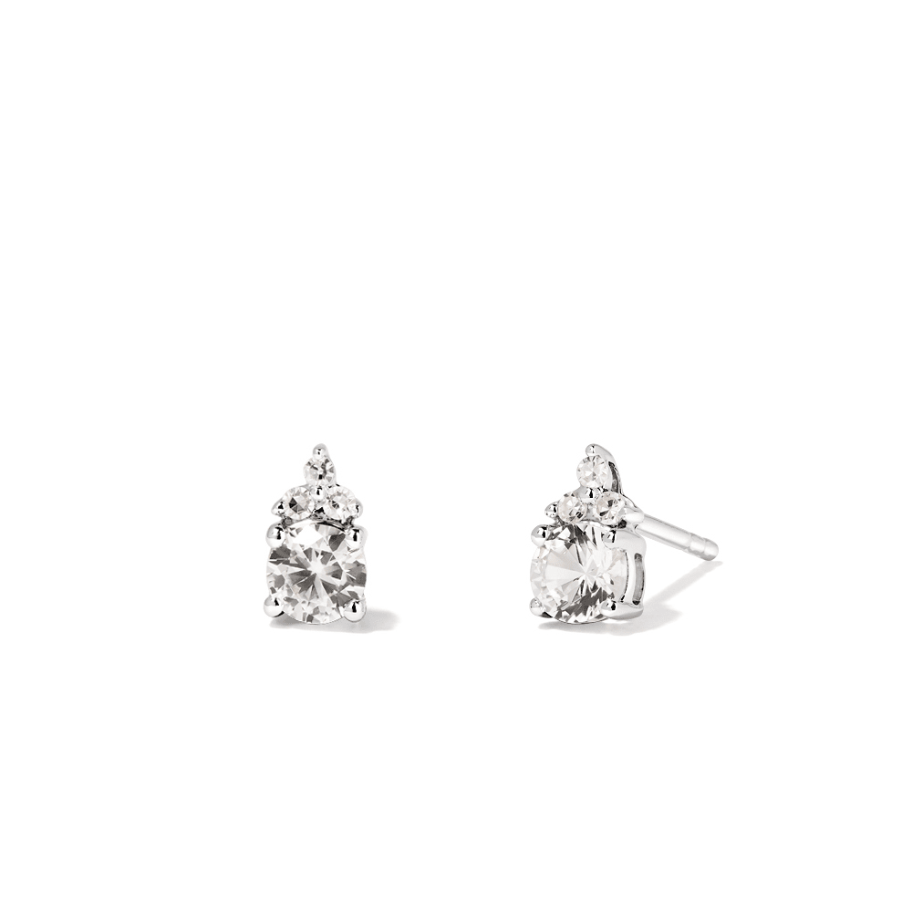 Birthstone Teardrop Stud Earrings with Created White Sapphire and 0.05tw of Laboratory-Grown Diamonds in Sterling Silver and Platinum Earrings Bevilles 